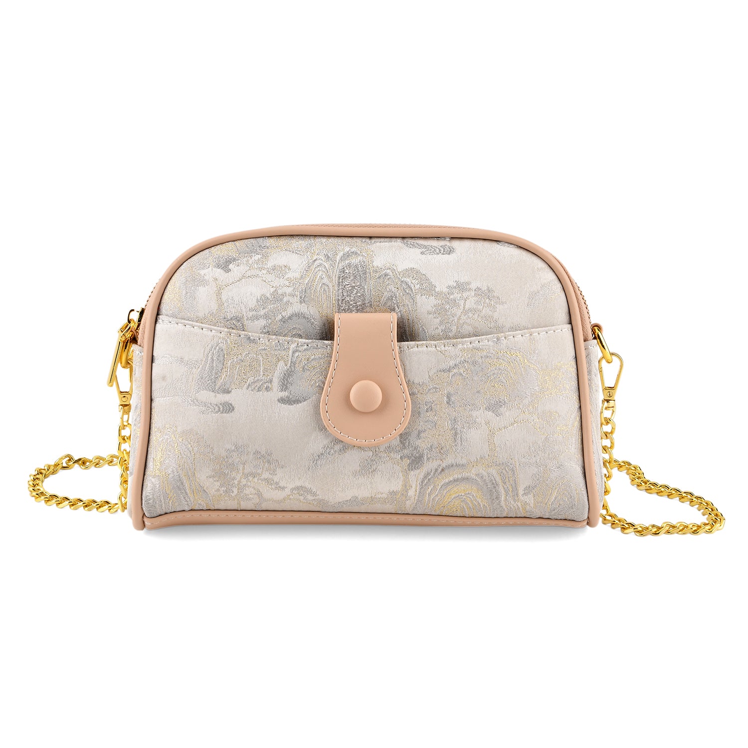 Designer Inspired Embroidered Crossbody Sling Bag with Chain Strap - Silver_8501929