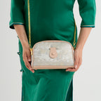 Designer Inspired Embroidered Crossbody Sling Bag with Chain Strap - Silver_8501929_3