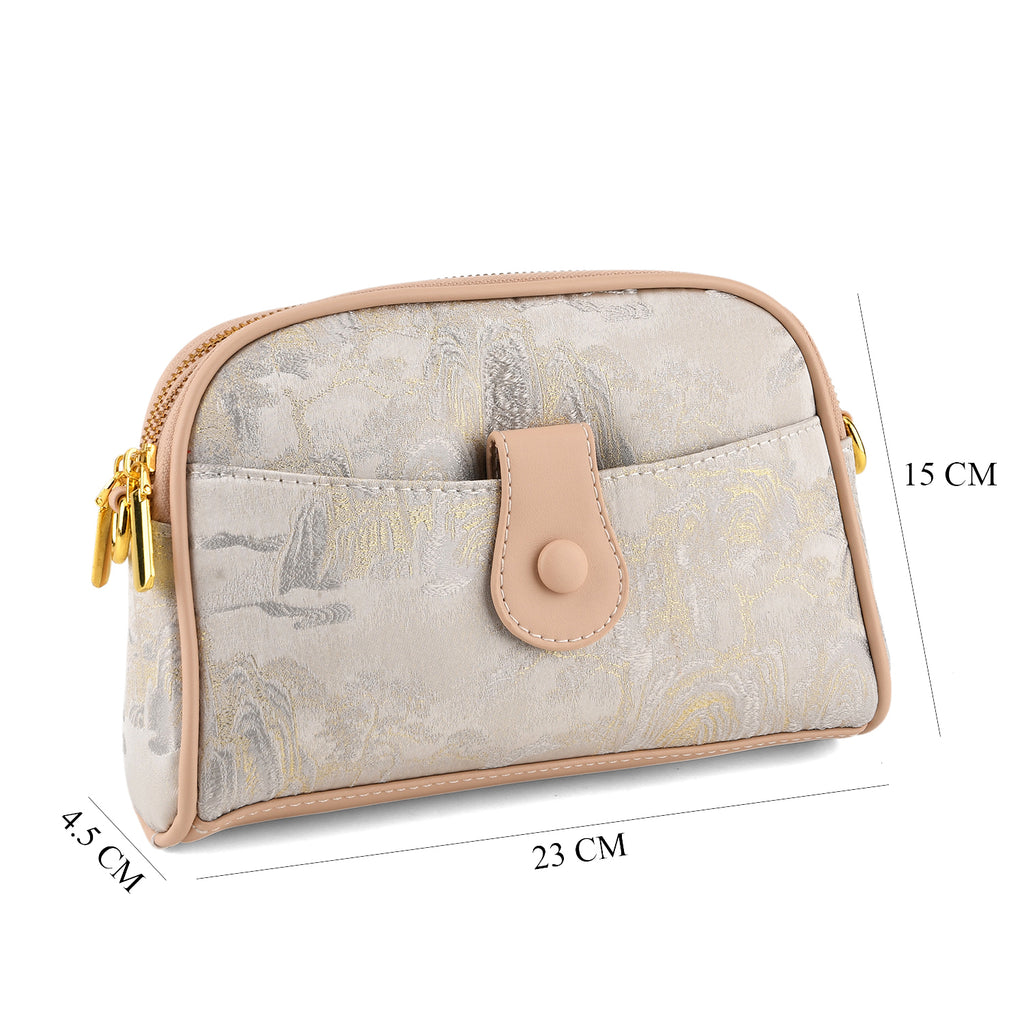 Designer Inspired Embroidered Crossbody Sling Bag with Chain Strap - Silver_8501929_7