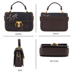 Designer Inspired Embroidered Top-Handle Satchel with Adjustable Crossbody Strap - Black & Brown_8502051_4