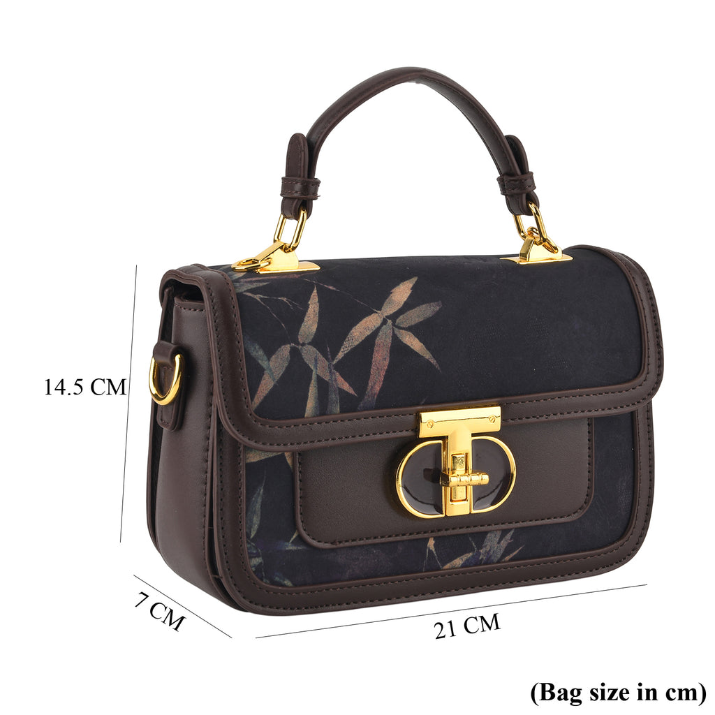 Designer Inspired Embroidered Top-Handle Satchel with Adjustable Crossbody Strap - Black & Brown_8502051_7