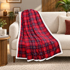 Bliss & Beyond Check Print Flannel & Sherpa Double Layer Heavyweight Blanket (150 x 200cm) - Burgundy Red & White_8502501