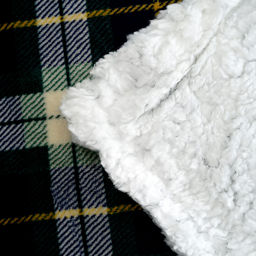 Bliss & Beyond Check Print Flannel & Sherpa Double Layer Heavyweight Blanket (150 x 200cm) - Dark Green & White_8502502_4