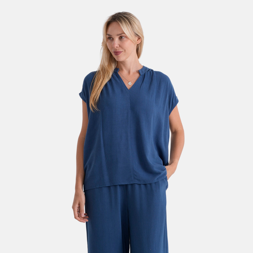 & Maisi Cotton Solid Top (Size - Small) - Navy Blue & Blue_8502604