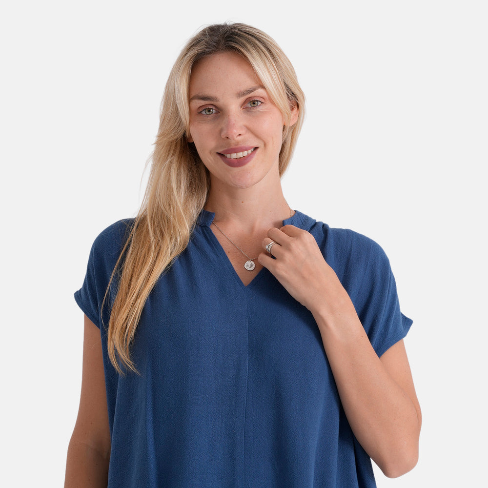 & Maisi Cotton Solid Top (Size - Small) - Navy Blue & Blue_8502604_4