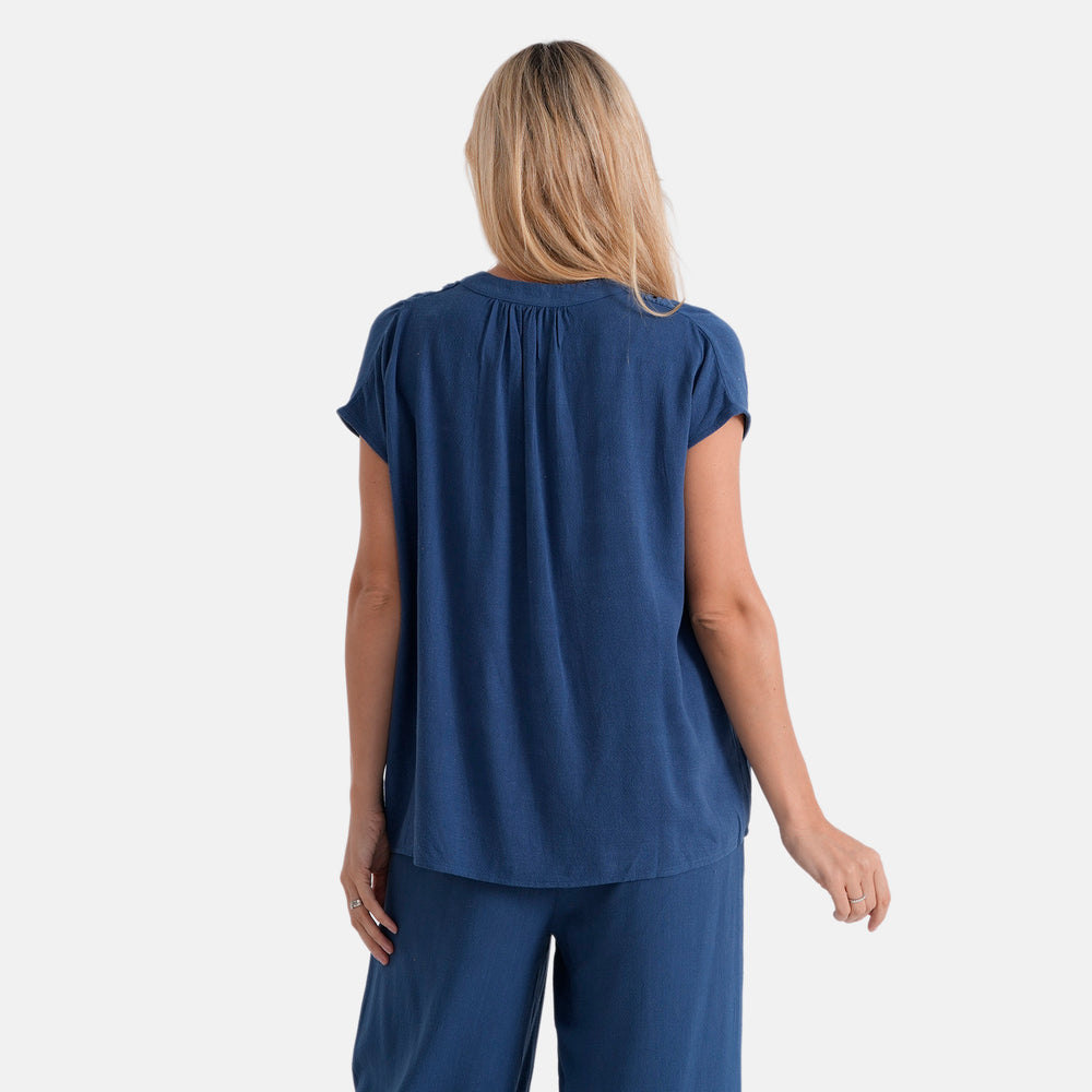 & Maisi Cotton Solid Top (Size - Large) - Navy Blue & Blue_8502606_2