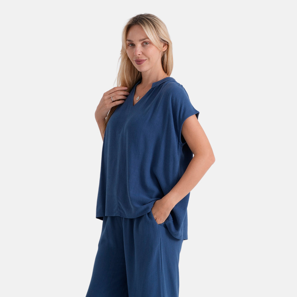 & Maisi Cotton Solid Top (Size - Large) - Navy Blue & Blue_8502606_3