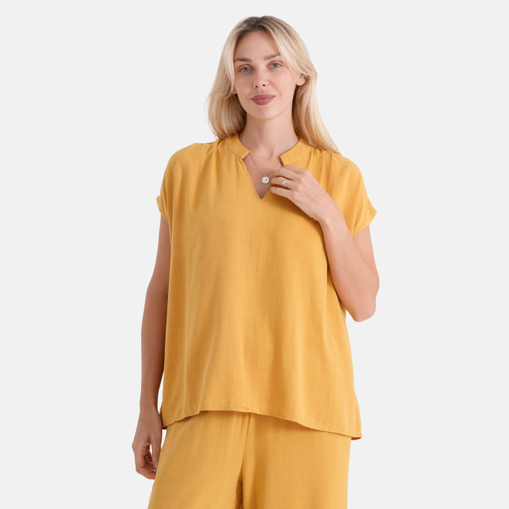 & Maisi Cotton Solid Top (Size - Small) - Yellow & Blue_8502608