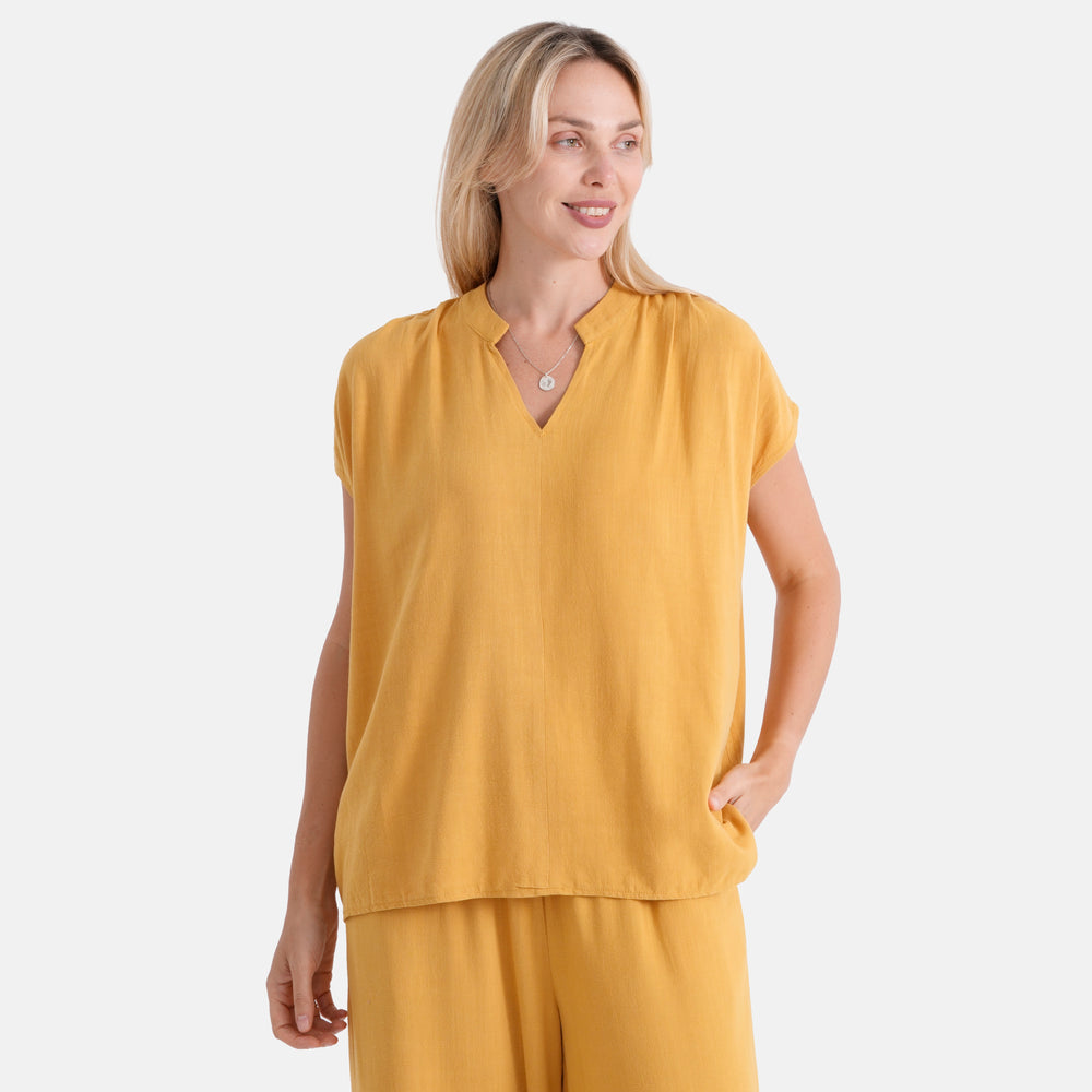 & Maisi Cotton Solid Top (Size - Small) - Yellow & Blue_8502608_4