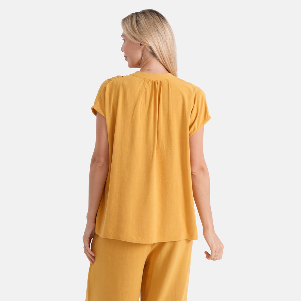 & Maisi Cotton Solid Top (Size - Medium) - Yellow & Blue_8502609_2