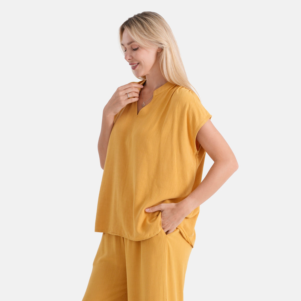 & Maisi Cotton Solid Top (Size - Medium) - Yellow & Blue_8502609_3