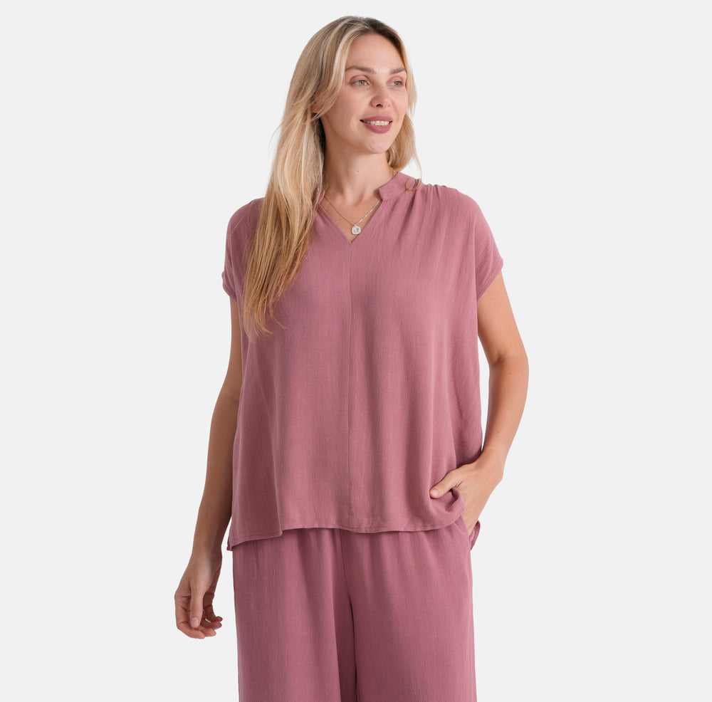 & Maisi Cotton Solid Top (Size - Small) - Pink & Blue_8502612