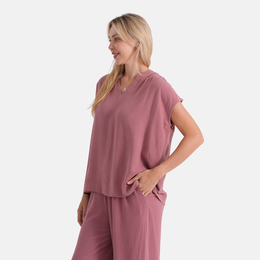& Maisi Cotton Solid Top (Size - XL) - Pink & Blue_8502620_3