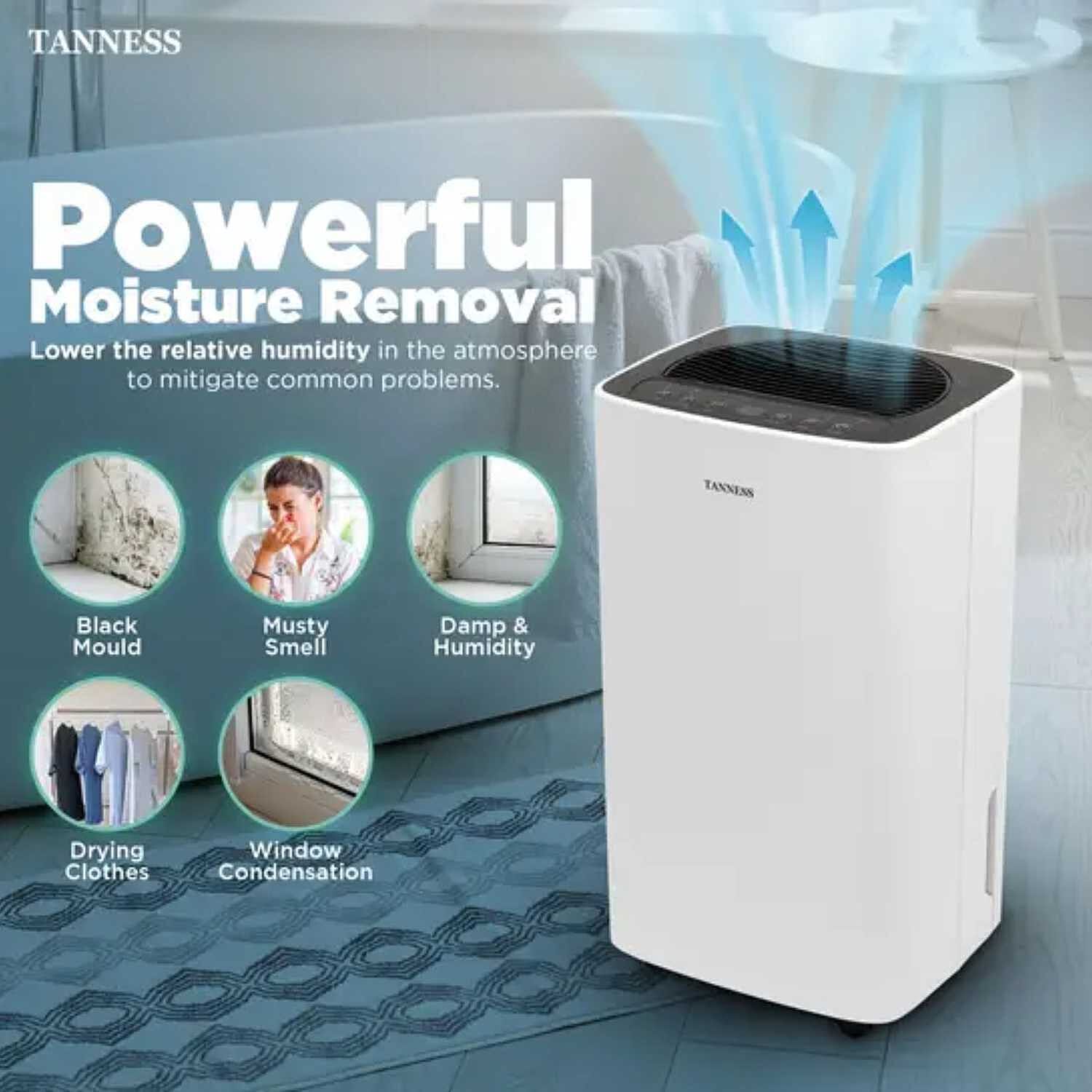 Powerful 12L Electric Dehumidifier With Smart Digital Humidity Control, Fast Laundry Drying Mode,24H Timer, Quiet Sleep Function And Continuous Drainage
