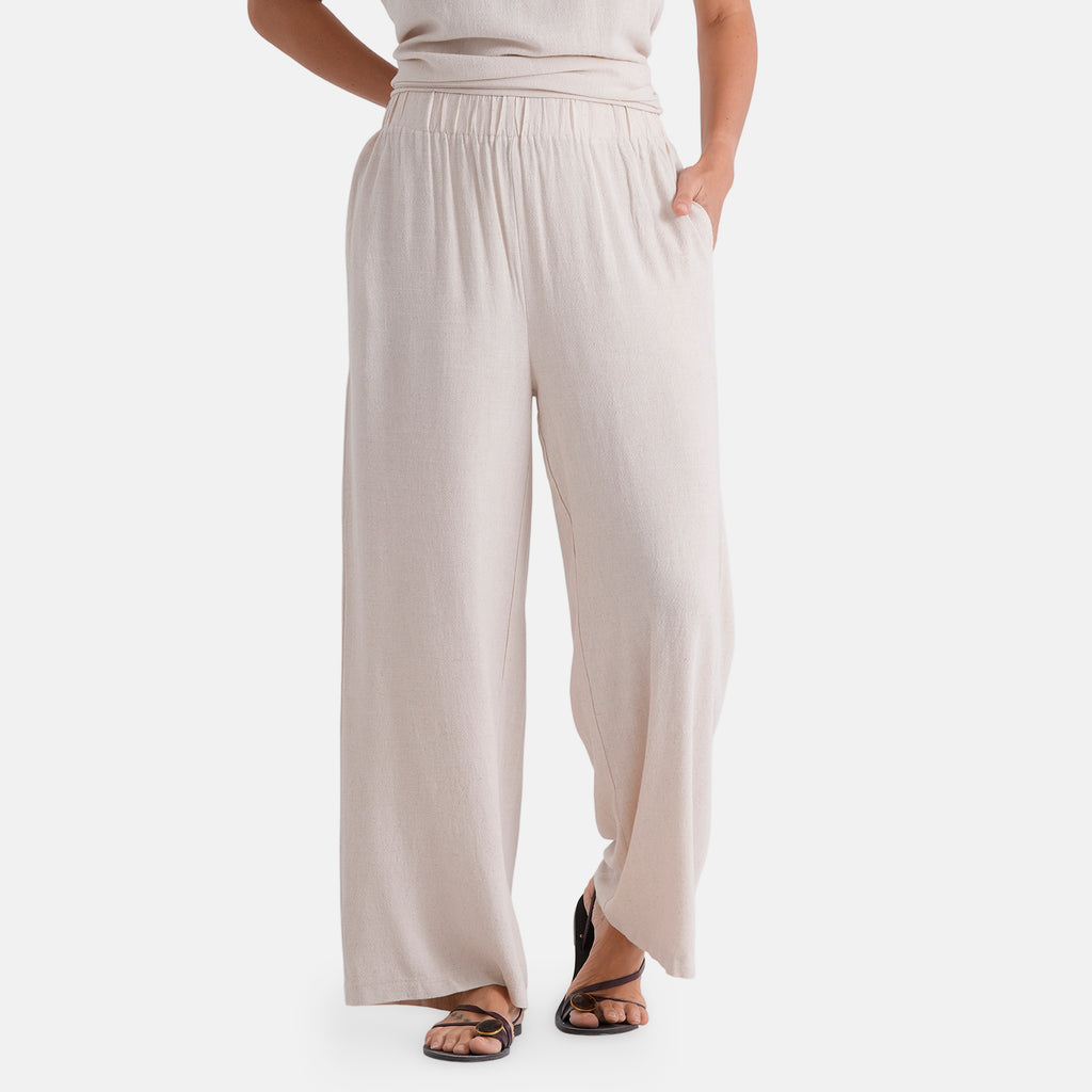 & Maisi Viscose Wide-Leg Trousers (Size L, 16-18) - Butter Cream_8503295