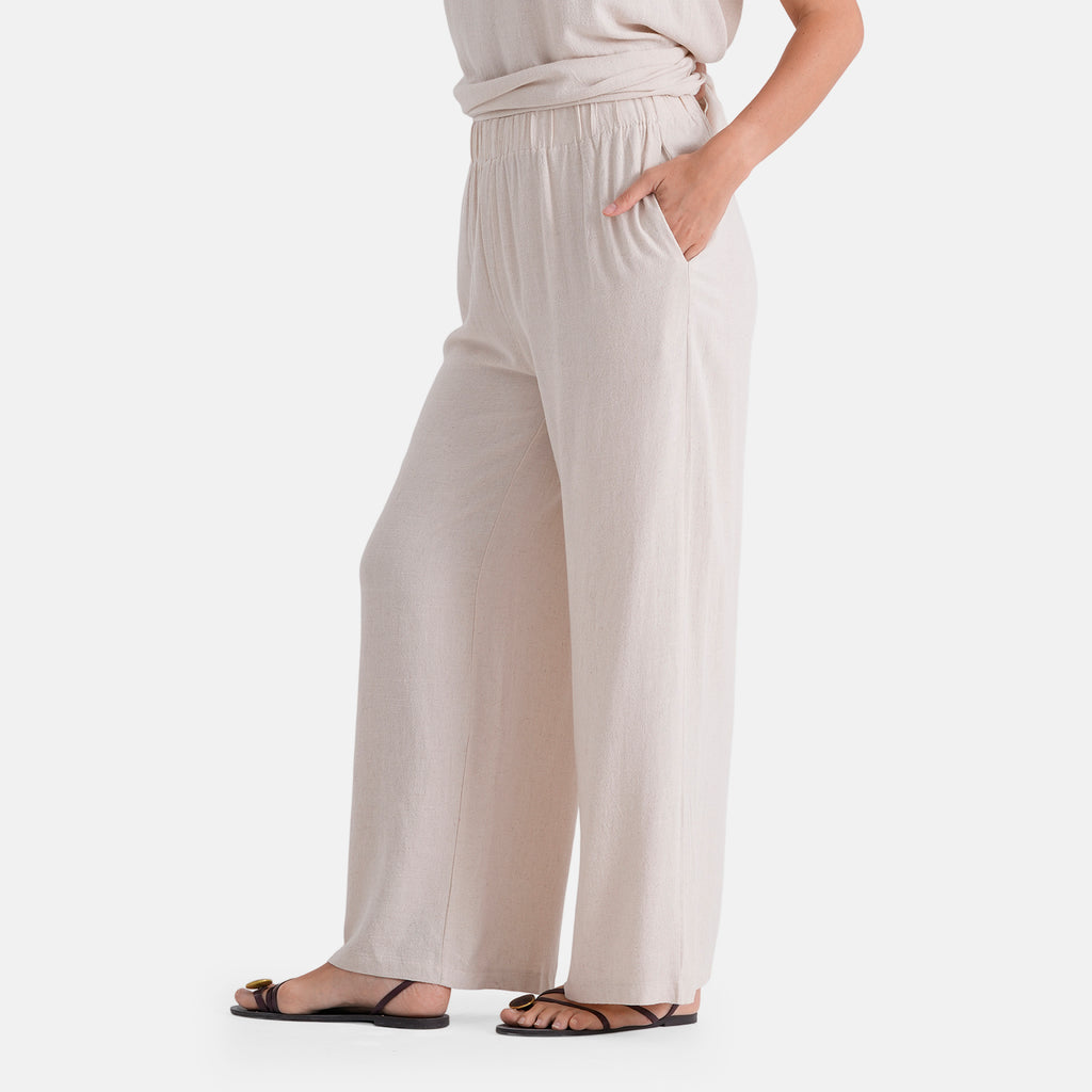 & Maisi Viscose Wide-Leg Trousers (Size L, 16-18) - Butter Cream_8503295_3