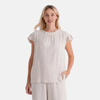 & Maisi Round-Neck Stringy Selvedge Sleeve Top (Size L, 16-18) - Butter Cream_8503307