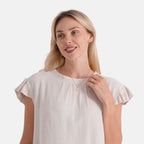 & Maisi Round-Neck Stringy Selvedge Sleeve Top (Size L, 16-18) - Butter Cream_8503307_4