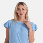 & Maisi Round-Neck Stringy Selvedge Sleeve Top (Size L, 16-18) - Light Blue_8503321_4