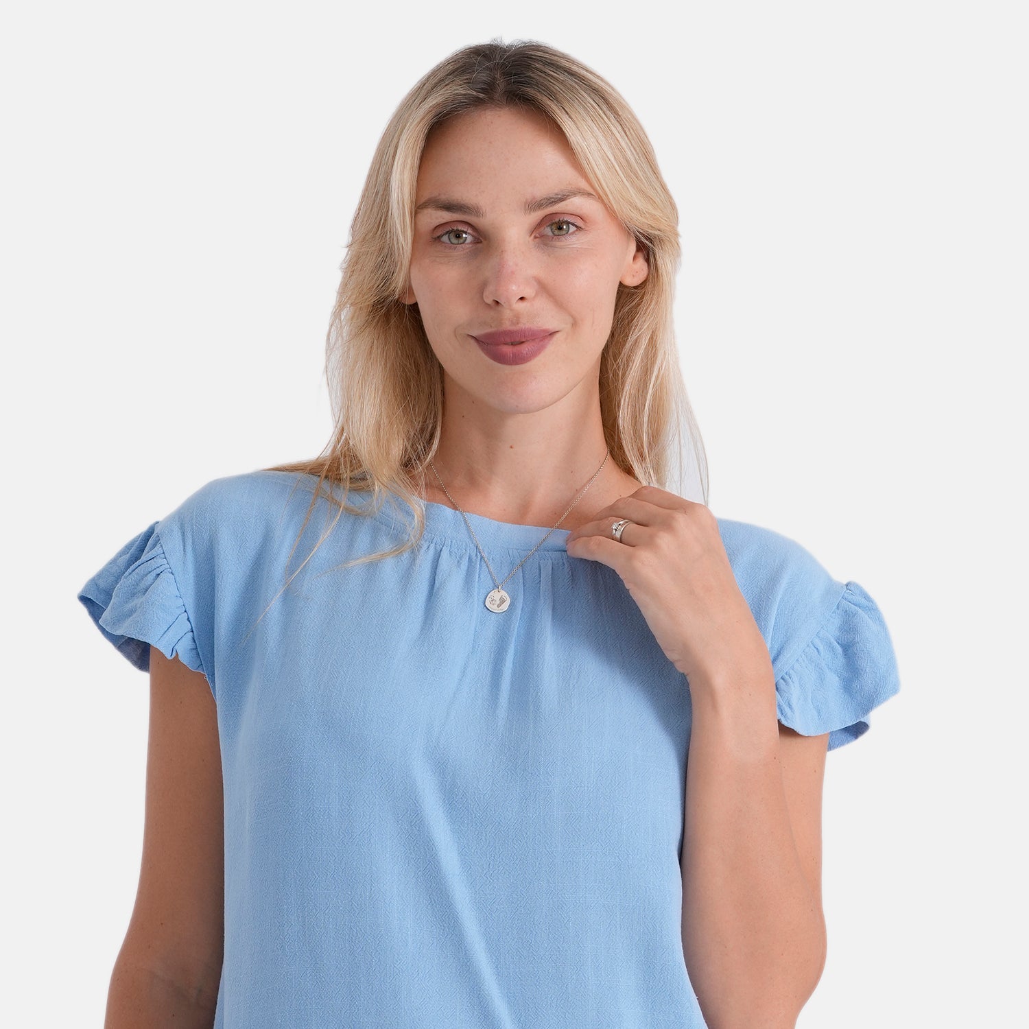& Maisi Round-Neck Stringy Selvedge Sleeve Top (Size L, 16-18) - Light Blue_8503321_4