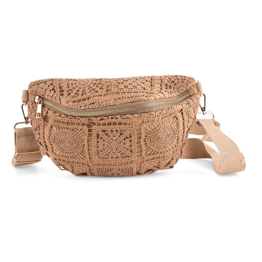 Crochet Crescent Sling Bag with Adjustable Strap - Beige_8504000