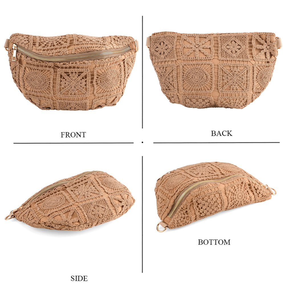 Crochet Crescent Sling Bag with Adjustable Strap - Beige_8504000_4