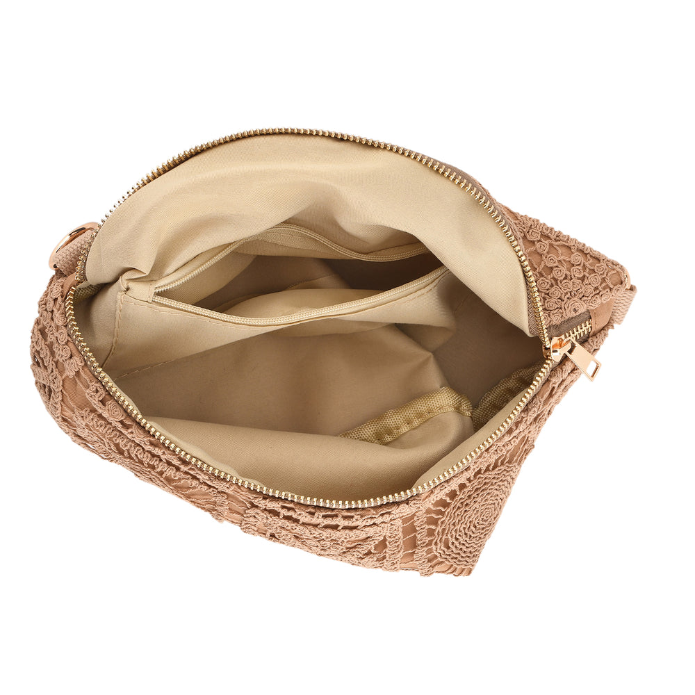 Crochet Crescent Sling Bag with Adjustable Strap - Beige_8504000_5