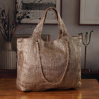 Elegant Shimmering Tote Bag with Chain Strap - Bronze_8504095_1