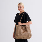 Elegant Shimmering Tote Bag with Chain Strap - Bronze_8504095_2