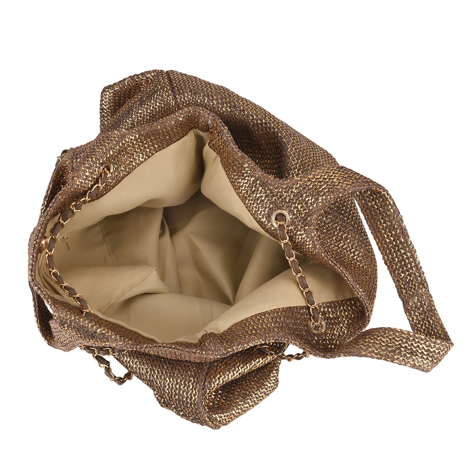 Elegant Shimmering Tote Bag with Chain Strap - Bronze_8504095_5