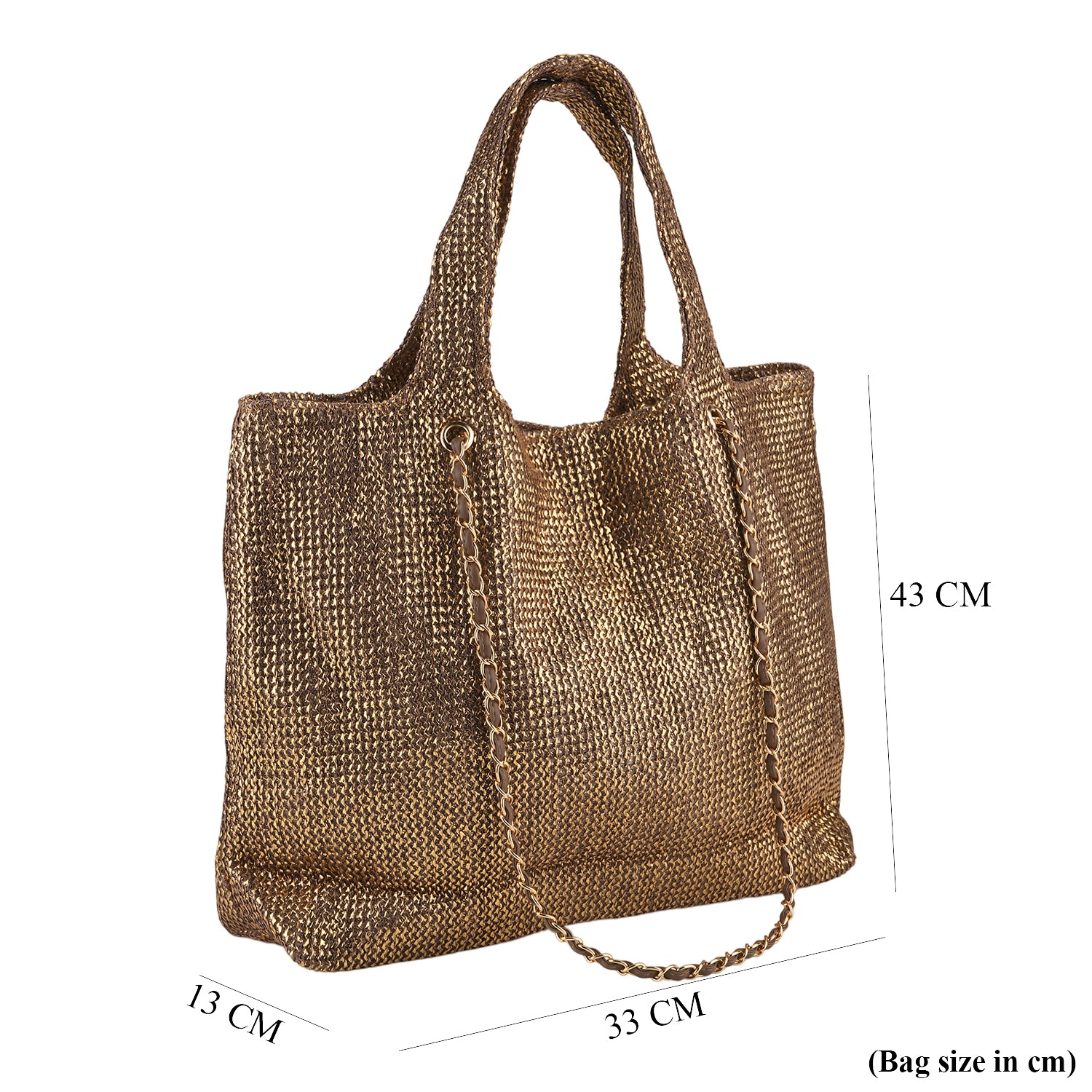 Elegant Shimmering Tote Bag with Chain Strap - Bronze_8504095_6