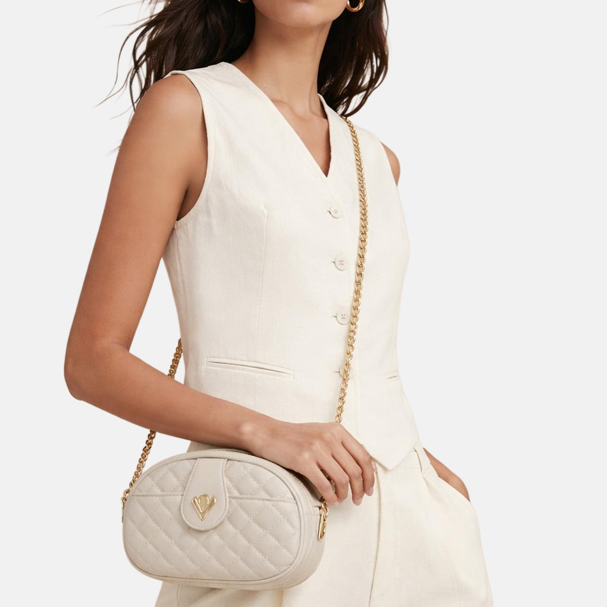 Valentino Orlandi Women’s Quilted Black Crossbody Bag with Gold Chain