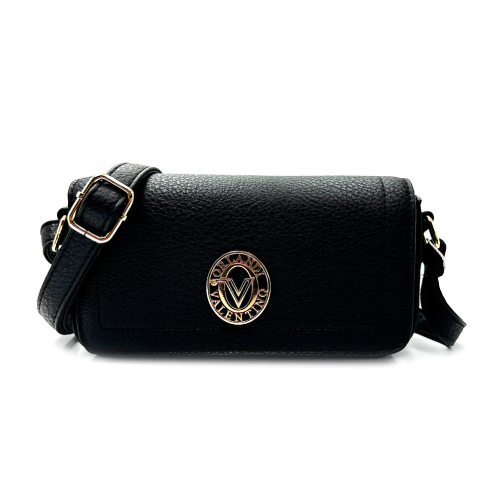 Valentino Orlandi Designer Flap Closure Crossbody Bag with Logo - Black_8507631_2