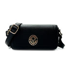 Valentino Orlandi Designer Flap Closure Crossbody Bag with Logo - Black_8507631_2