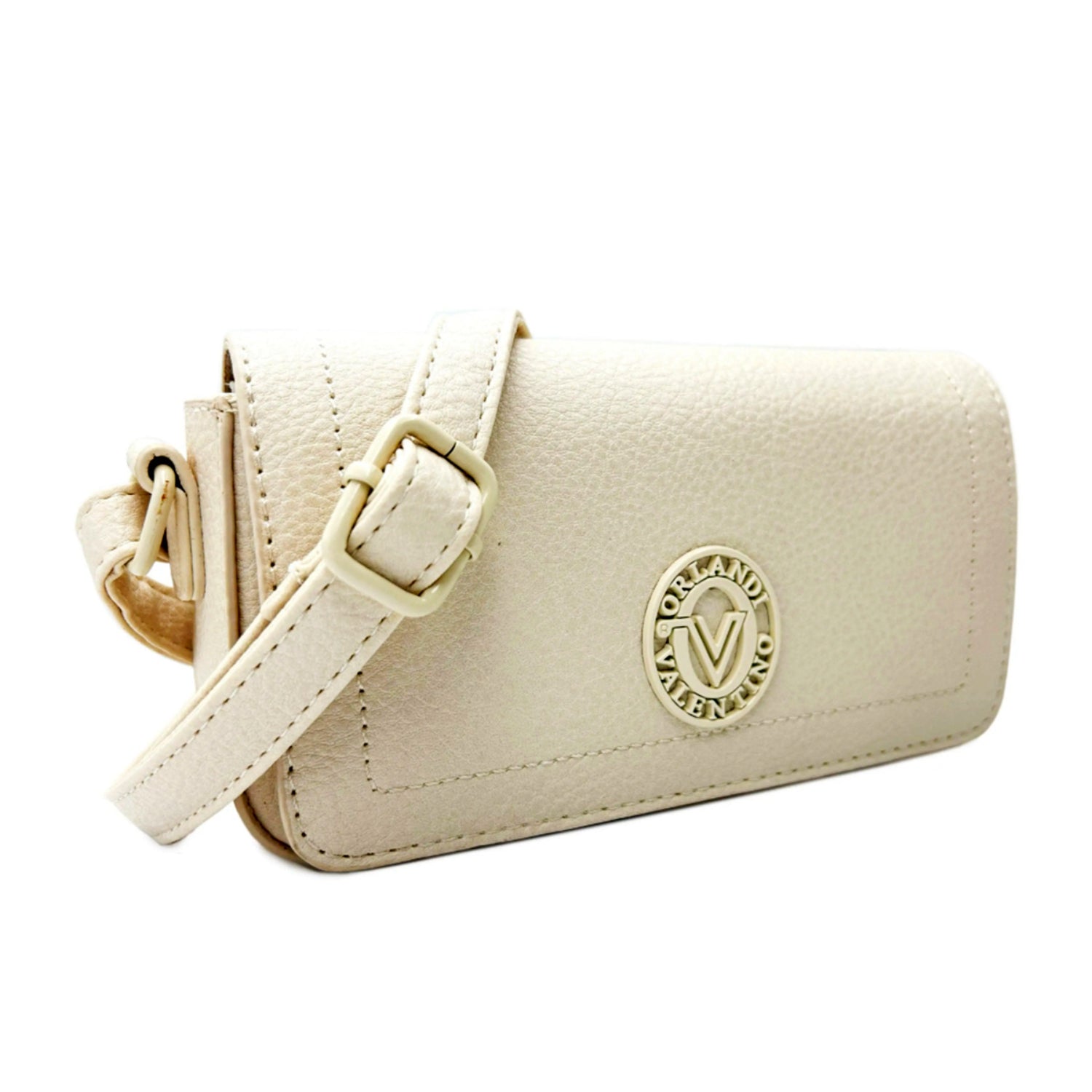 Valentino Orlandi Designer Flap Closure Crossbody Bag with Logo - Off White_8507632_2