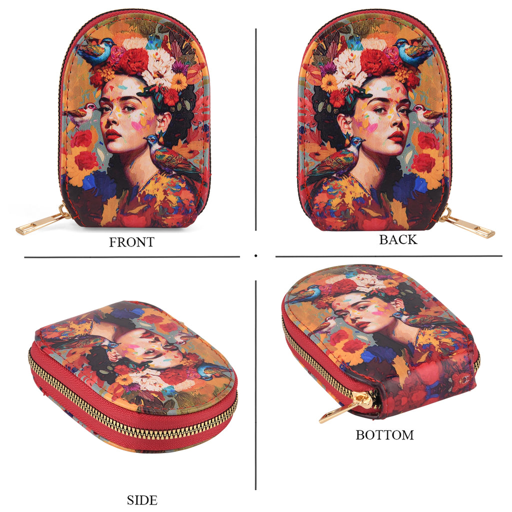 Artistic Lady Portrait with Flowers & Birds Print RFID Card Wallet - Multi Colour_8508224_4