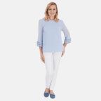 Marina Kaneva Elegant Flared Sleeve Hem Blouse (Size - 8) - Light Blue_8509631