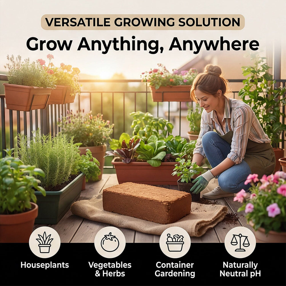 Coir Vital Grow Peat-Free Potting Mix - Sustainable Coconut Coir Substrate for Houseplants, Vegetables, and Containers with Superior Drainage and Neutral pH