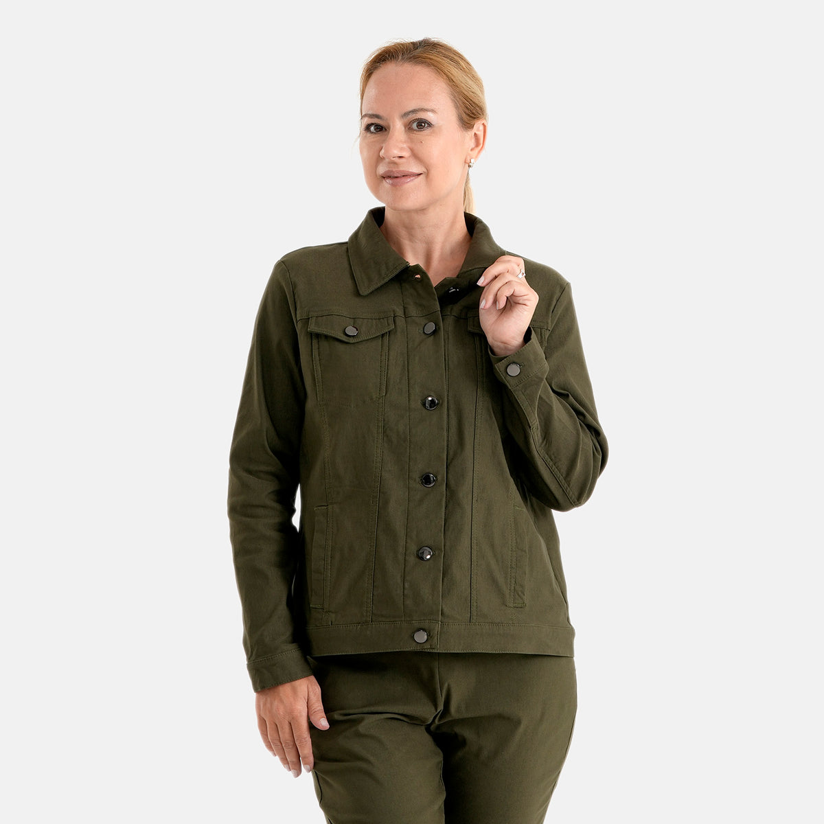 & Maisi Solid Jacket (Size - 12) - Olive Green_8510416