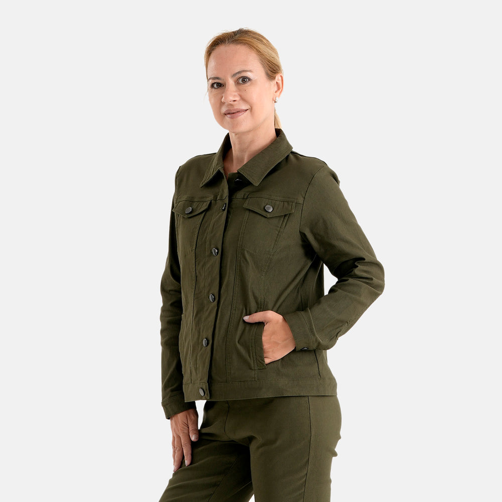 & Maisi Solid Jacket (Size - 12) - Olive Green_8510416_2