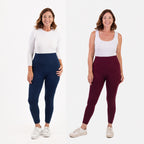 Emelia Pack of 2 Womens High Waisted Fleece Lined Thermal Leggings (Size L) - Navy & Burgundy_8512266