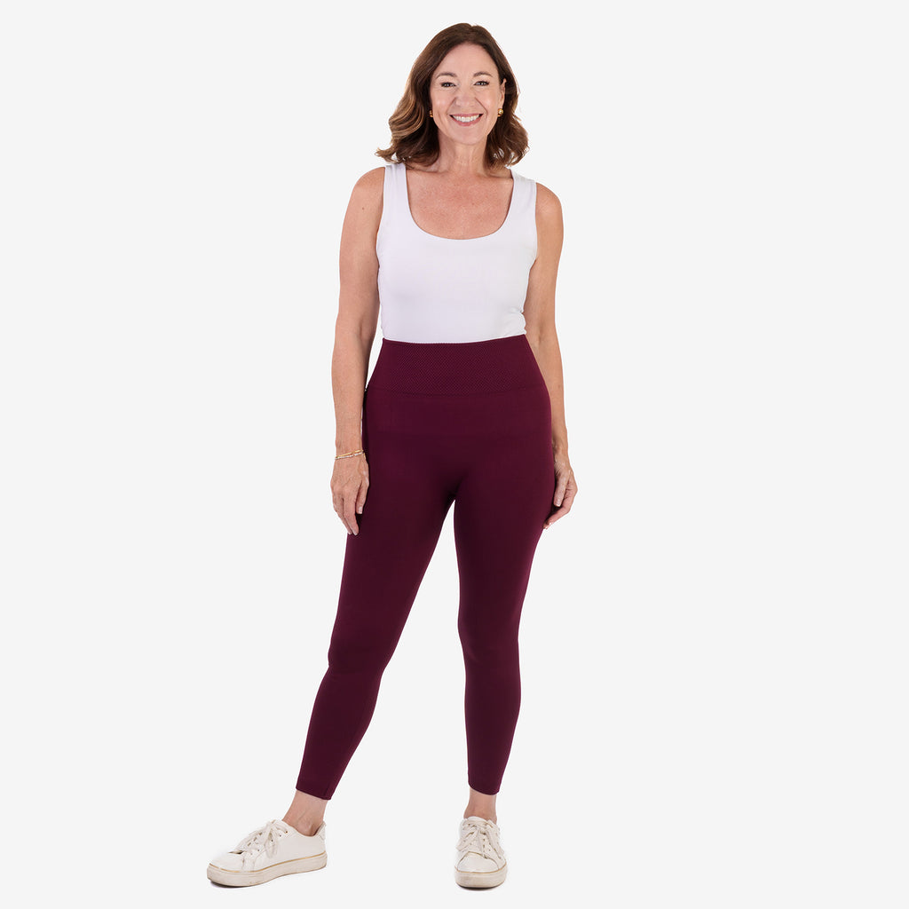 Emelia Pack of 2 Womens High Waisted Fleece Lined Thermal Leggings (Size L) - Navy & Burgundy_8512266_1