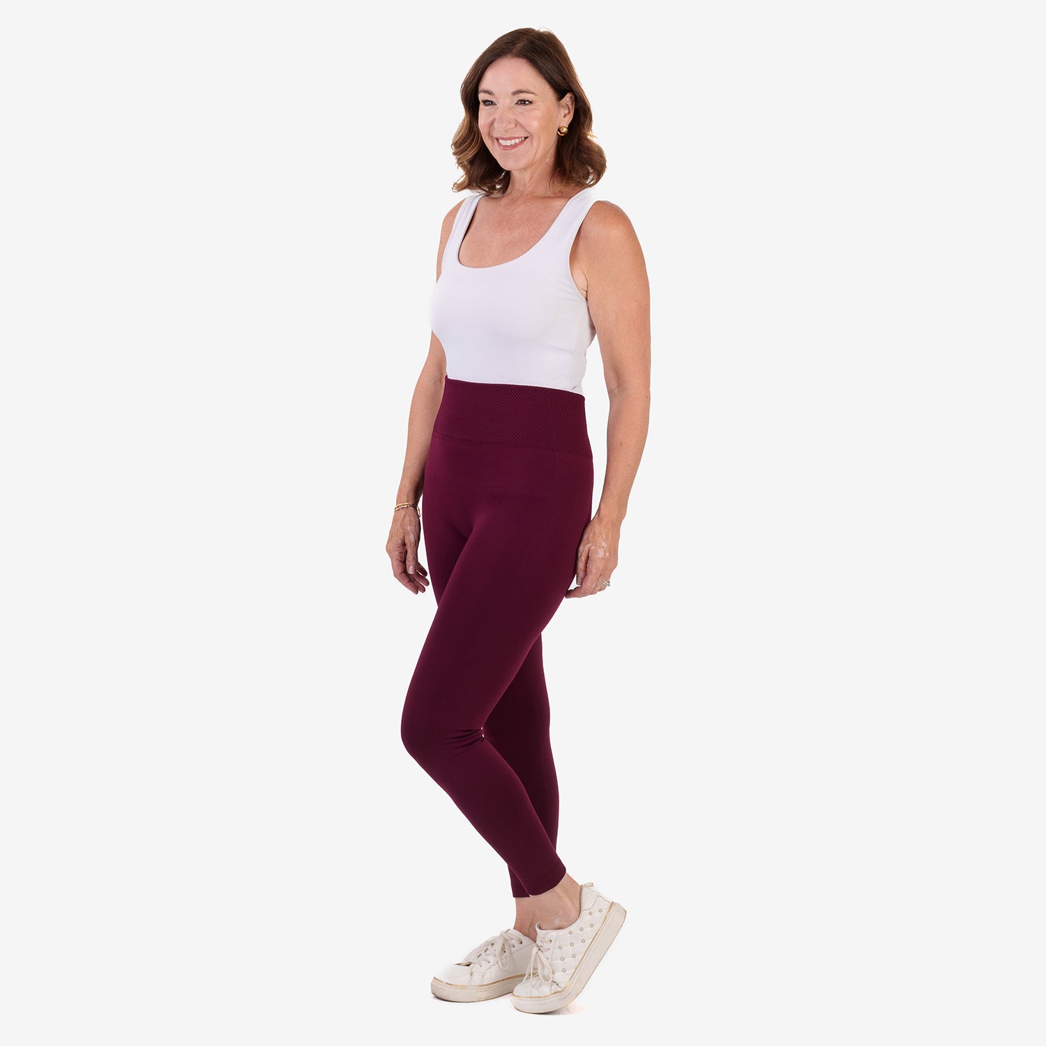 Emelia Pack of 2 Womens High Waisted Fleece Lined Thermal Leggings (Size L) - Navy & Burgundy_8512266_2