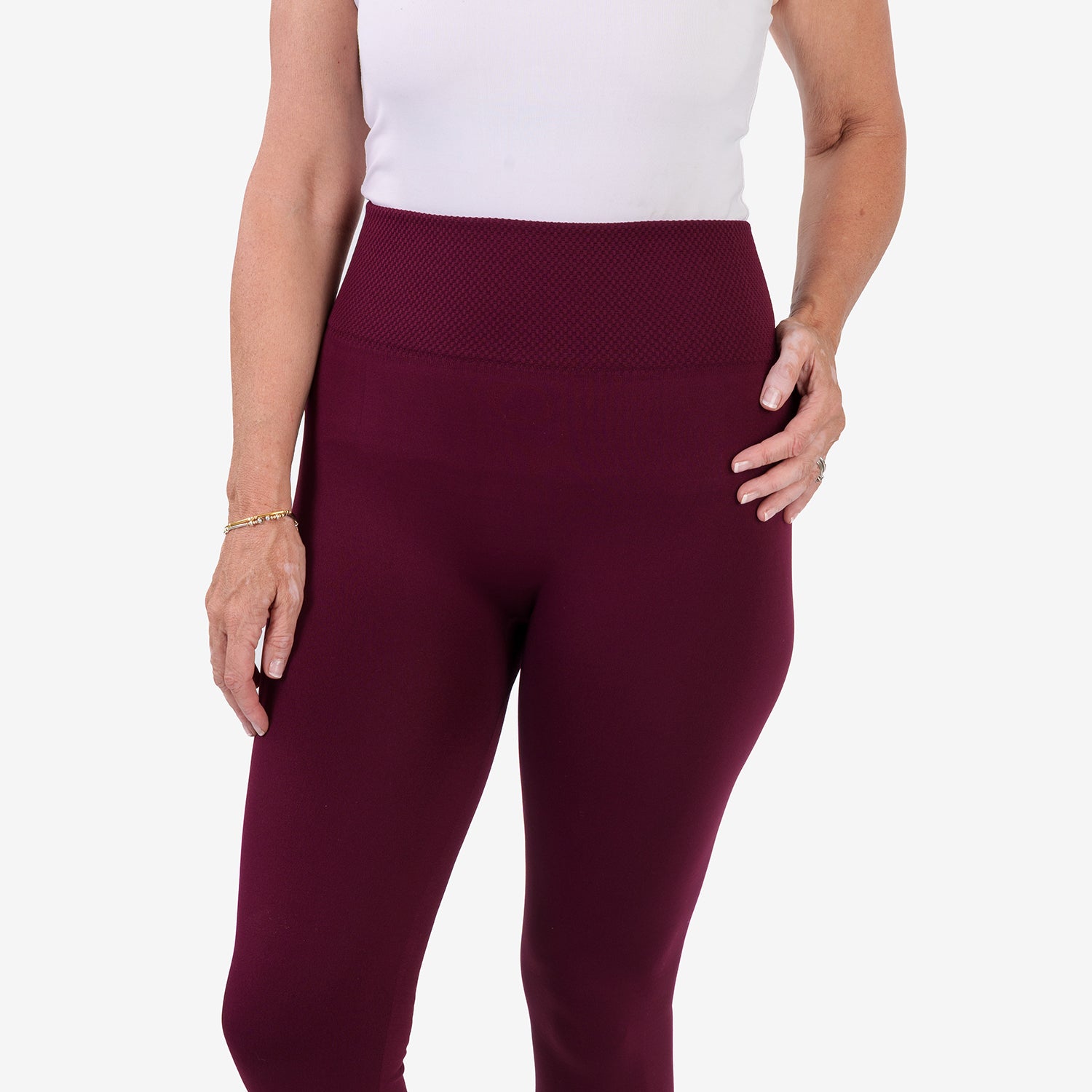 Emelia Pack of 2 Womens High Waisted Fleece Lined Thermal Leggings (Size L) - Navy & Burgundy_8512266_4