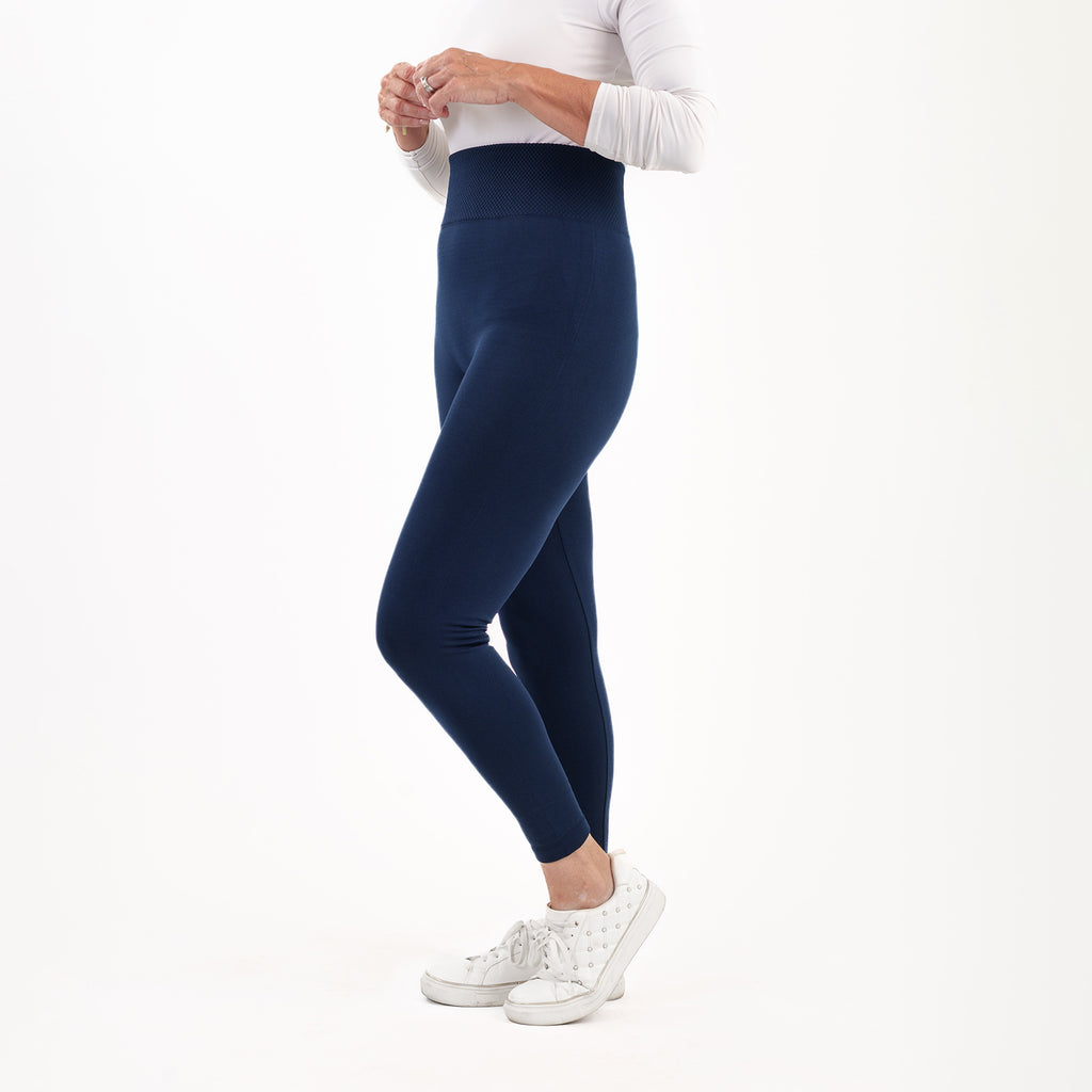 Emelia Pack of 2 Womens High Waisted Fleece Lined Thermal Leggings (Size L) - Navy & Burgundy_8512266_6