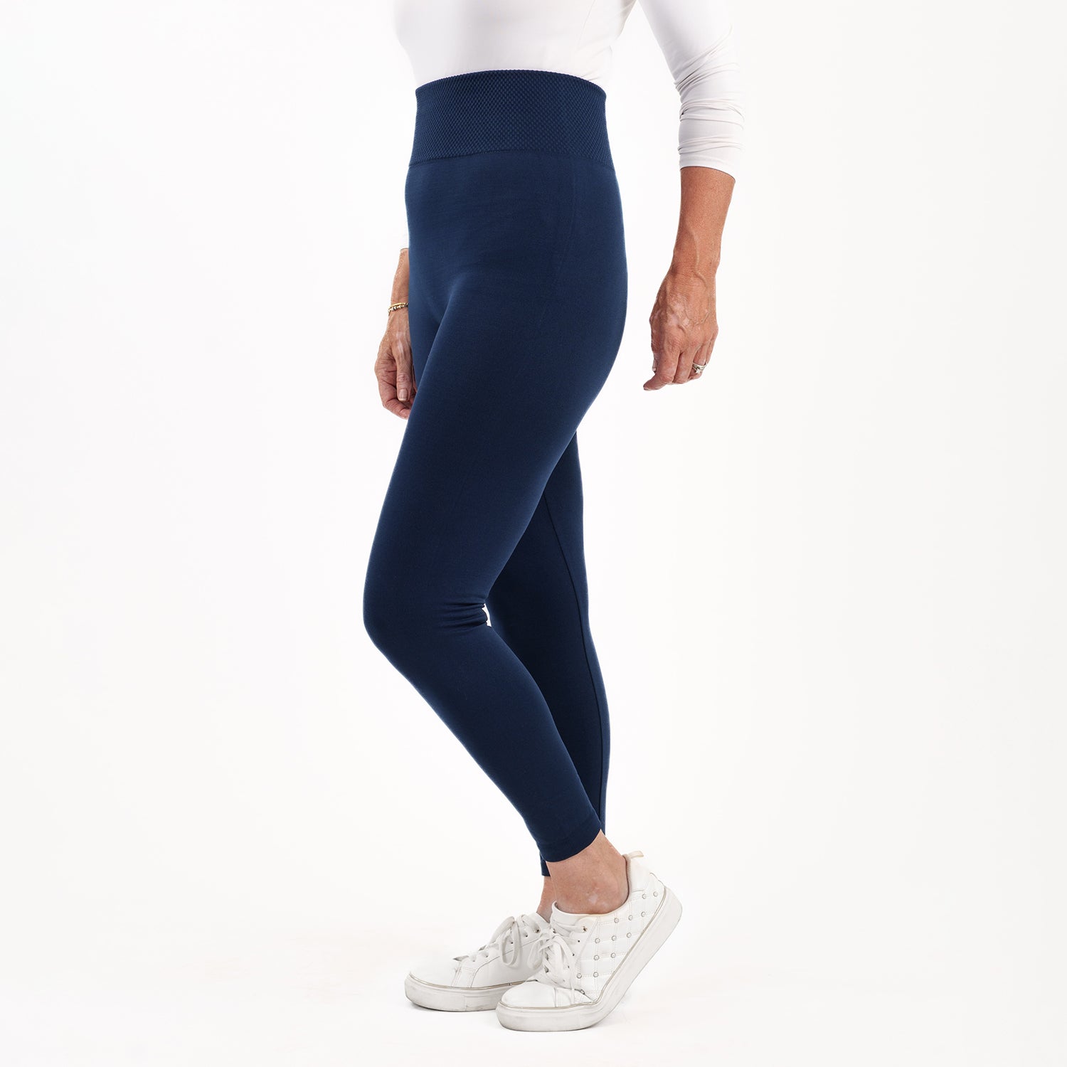 Emelia Pack of 2 Womens High Waisted Fleece Lined Thermal Leggings (Size L) - Navy & Burgundy_8512266_7