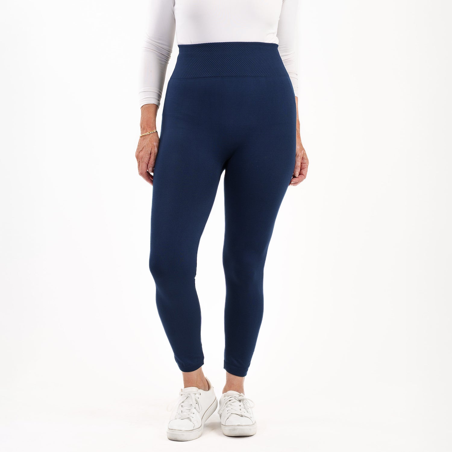 Emelia Pack of 2 Womens High Waisted Fleece Lined Thermal Leggings (Size L) - Navy & Burgundy_8512266_8