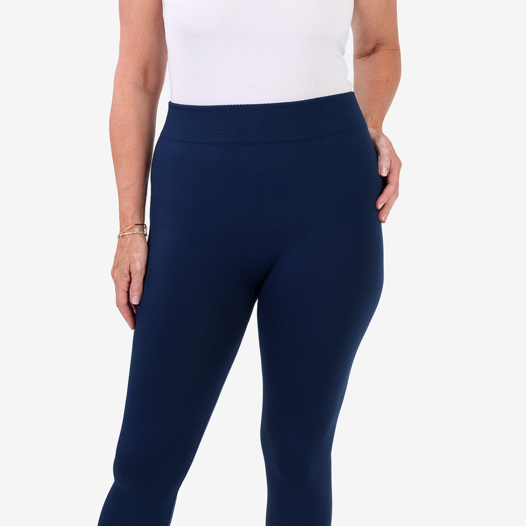Emelia Pack of 2 Womens High Waisted Fleece Lined Thermal Leggings (Size L) - Navy & Burgundy_8512266_9