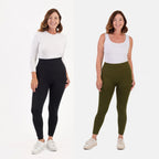 Emelia Pack of 2 Womens High Waisted Fleece Lined Thermal Leggings (Size M) - Khaki & Black_8512271