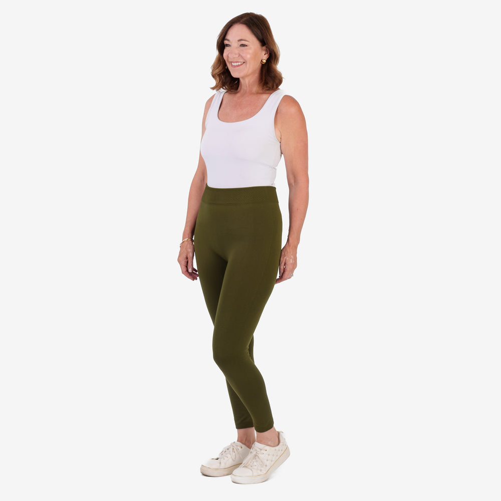 Emelia Pack of 2 Womens High Waisted Fleece Lined Thermal Leggings (Size M) - Khaki & Black_8512271_2